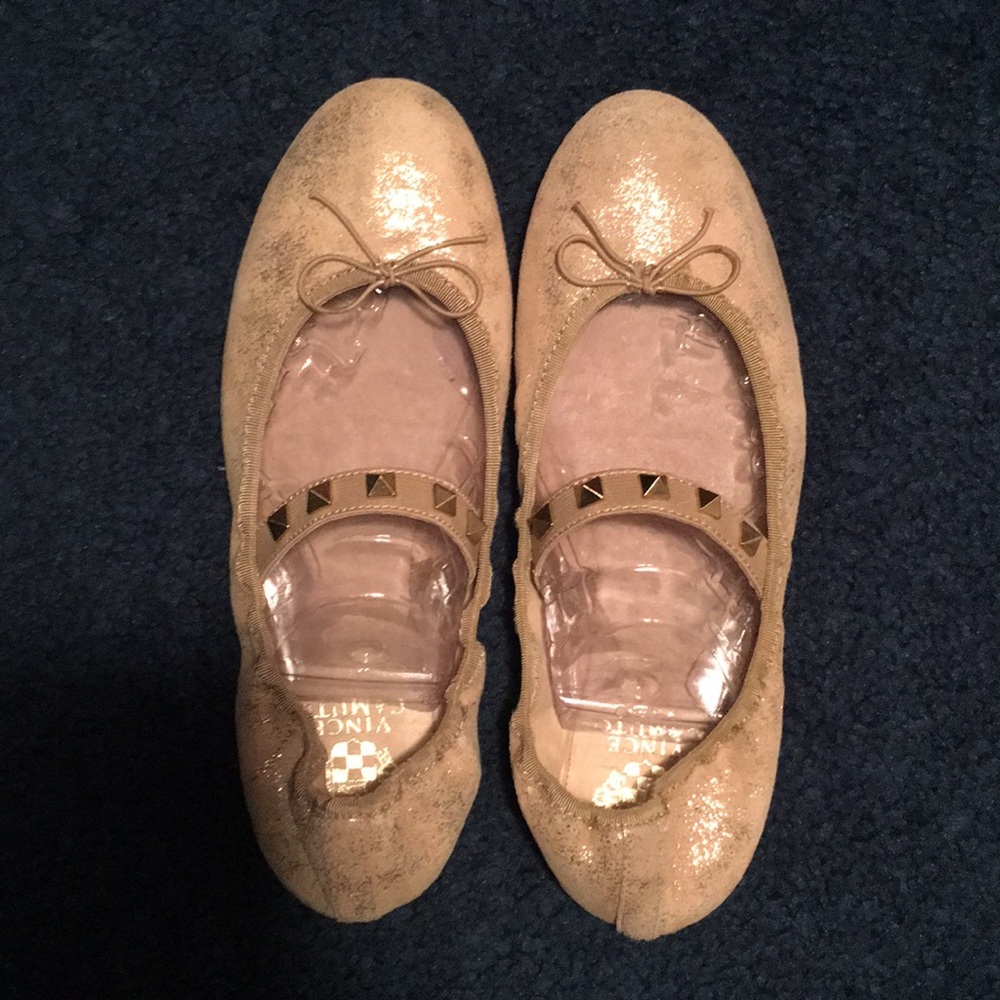 Vince Camuto gold flats with studded strap